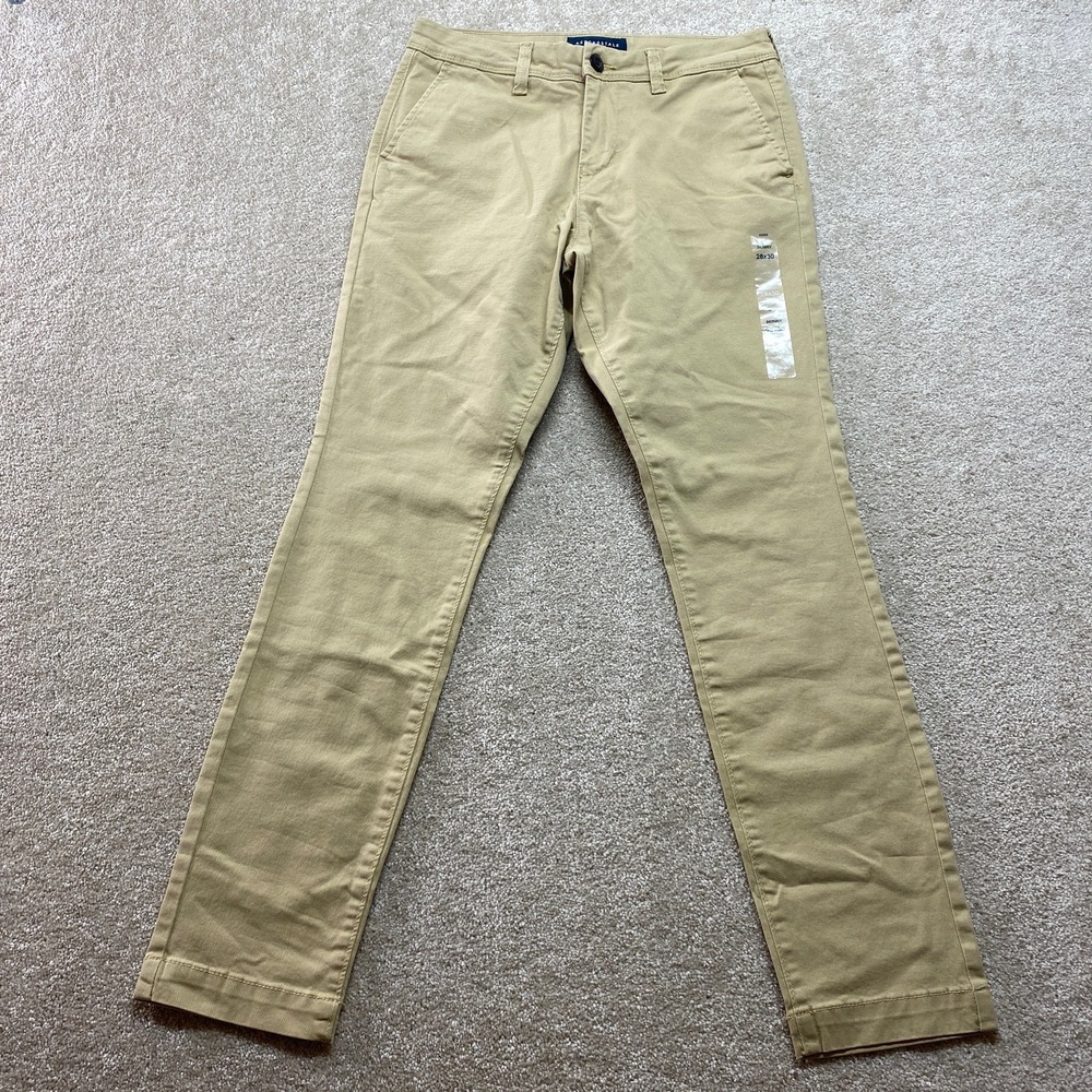 Aeropostale Chino Pants Mens 28x30 Khaki Tan Skinny Fit Stretch Tapered Leg